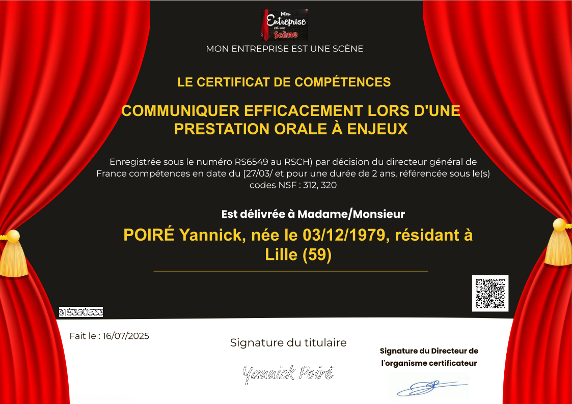 Certification "communiquer efficacement lors d'une prestation orale à enjeux"